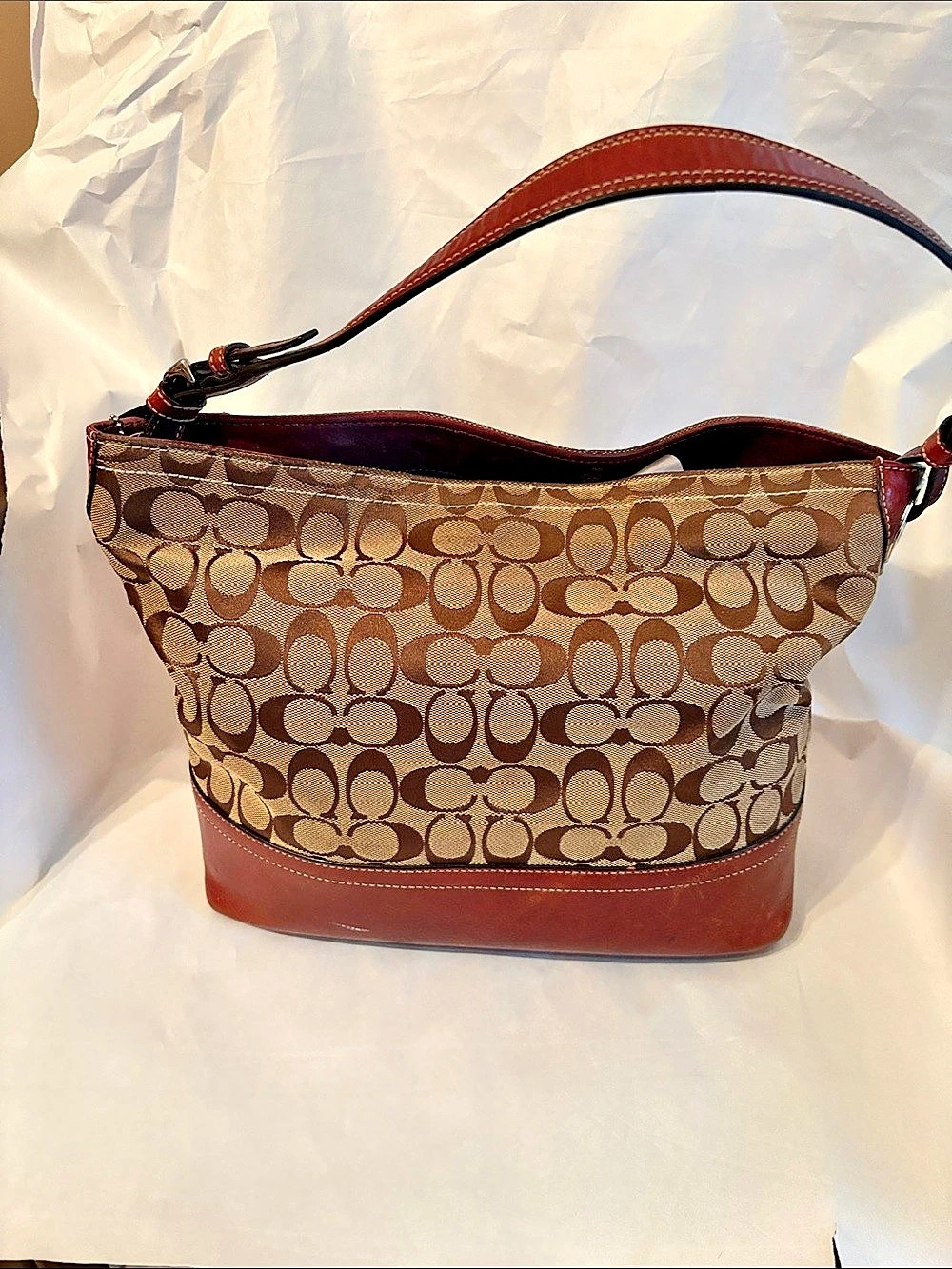 Vintage Coach Signature Soho Hobo Shoulder Bag in Brown & Red